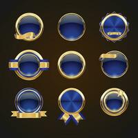 luxe gouden blauw badges en etiketten. retro wijnoogst cirkel insigne ontwerp vector