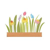 tuin bloem houten pot pictogram, cartoon stijl vector