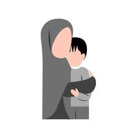 hijab moeder troostend haar zoon vector