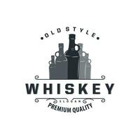 whisky logo, drinken etiket ontwerp met oud retro wijnoogst ornament illustratie premie sjabloon vector