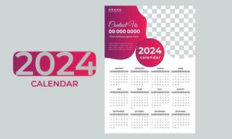 een bladzijde nieuw jaar 2024 muur kalender sjabloon vrij vector