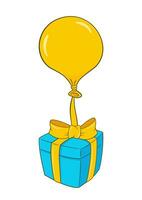 blauw geschenk doos met geel lint en ballon vector