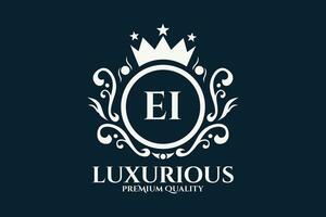 eerste brief ei Koninklijk luxe logo sjabloon in vector kunst voor luxueus branding vector illustratie.