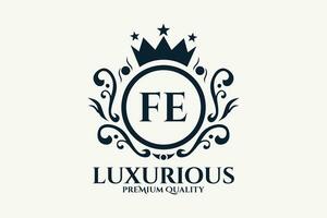 eerste brief fe Koninklijk luxe logo sjabloon in vector kunst voor luxueus branding vector illustratie.