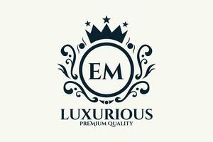 eerste brief em Koninklijk luxe logo sjabloon in vector kunst voor luxueus branding vector illustratie.