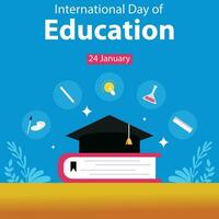 illustratie vector grafisch van diploma uitreiking hoed Aan top van boeken, weergeven studie apparatuur, perfect voor Internationale dag, Internationale dag van opleiding, vieren, groet kaart, enz.