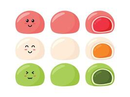 mochi daifuku reeks verzameling voor dango Japans toetje geanimeerd tekenfilm vector illustratie