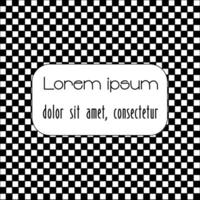 zwart en wit schaakbord achtergrond met tekst kader, plein rooster patroon, vlak vector illustratie.