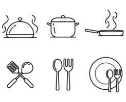 Koken gereedschap icoon of keuken pictogrammen in lijn stijl vector