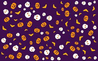 halloween pompoenen en vleermuizen Aan Purper achtergrond vector