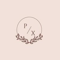 px eerste monogram bruiloft met creatief cirkel lijn vector