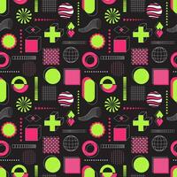 naadloos patroon met zuur neon groen en roze abstract meetkundig vormen, vetgedrukt, lineair elementen. geïnspireerd door brutalisme, retro futurisme stijl. voor web, dekt, textiel. vector Aan zwart achtergrond.