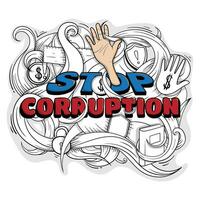 typografie van hou op corruptie met bloemen hand- getrokken ontwerp voor anti-corruptie dag campagne vector