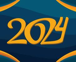gelukkig nieuw jaar 2024 vakantie abstract geel en blauw grafisch ontwerp vector logo symbool illustratie