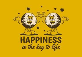 geluk is de sleutel naar leven. mascotte karakter illustratie van golf bal met gelukkig gezicht vector