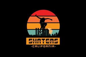 skaters californië, retro vintage stijl hand tekenen illustratie vector