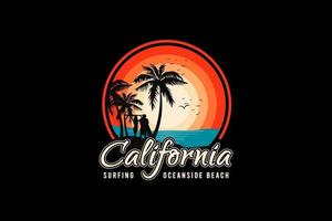 Californië surfen, silhouet retro vintage stijl vector