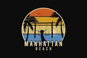 manhattan strand, silhouet retro stijl vector