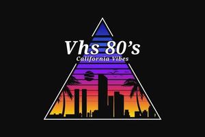 vhs jaren 80 californië vibes, silhouet retro jaren 80 stijl vector