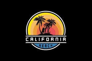 Californië strand, silhouet retro vintage stijl vector