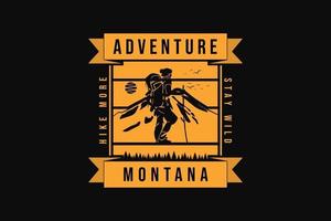 montana avontuurlijke wandeling meer blijf wild, silhouet retro-stijl vector