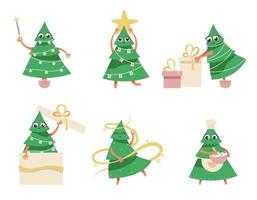 kerstboom in verschillende poses vector