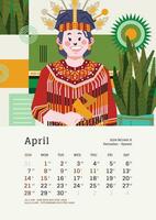 april maandelijks kalender met Indonesië nationaal vakantie sjabloon lay-out bewerkbare tekst vector