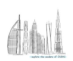 lijn kunst vector van Dubai horizon. Dubai panoramisch stadsgezicht