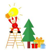 Kerstmis rood de kerstman plukken licht lamp naar pijnboom boom tekenfilm tekening vlak ontwerp stijl vector illustratie