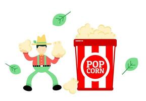 boer Mens landbouw en popcorn tussendoortje emmer tekenfilm tekening vlak ontwerp stijl vector illustratie