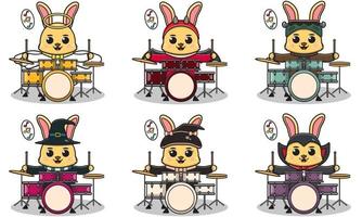 konijn muziek halloween set drum vector