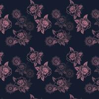 roze en Purper bloemen patroon Aan donker blauw achtergrond vector