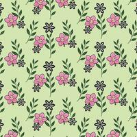 diagonaal patroon van gestileerde roze en zwart bloemen Aan een pale groen achtergrond vector