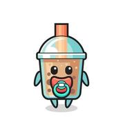 baby bubble tea stripfiguur met fopspeen vector