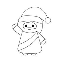 schattig god Jezus Christus met Kerstmis hoed in zwart en wit vector