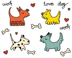 vector grafisch clip art met tekening honden, inscripties en botten. hand- getrokken tekenfilm dieren verzameling. perfect voor tee, poster, kaart, sticker.