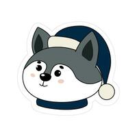 de een geïsoleerd vector schattig grijs wolf in de blauw de kerstman hoed voor winter stickers