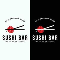 Japans voedsel sushi logo ontwerp met gekruiste eetstokjes. logo voor restaurant, bedrijf, bar. vector