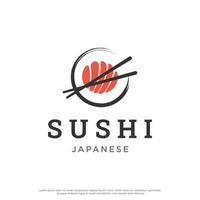 Japans voedsel sushi logo ontwerp met gekruiste eetstokjes. logo voor restaurant, bedrijf, bar. vector