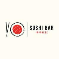 Japans voedsel sushi logo ontwerp met gekruiste eetstokjes. logo voor restaurant, bedrijf, bar. vector