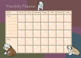 schattig maand plan week en dag Frans bulldog ontwerp kleur kalender sjabloon vector