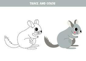 spoor en kleur tekenfilm grijs chinchilla. werkblad voor kinderen. vector