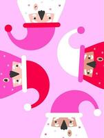 vector illustratie met vlak tekens van Afrikaanse en Amerikaans de kerstman claus het zingen in muziek- koor. ontwerp van a4 poster, groet kaart met tekst vrolijk kerstmis. nieuw jaar ansichtkaart in rood, roze kleuren