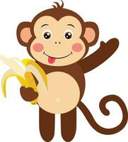schattig aap golvend aan het eten banaan vector