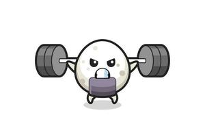 onigiri mascotte cartoon met een barbell vector