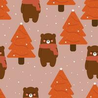 naadloos patroon tekenfilm bears en bomen in winter. schattig dier behang voor omhulsel papier vector