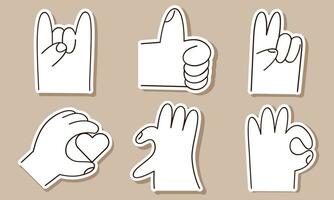 6 hand- standen stickers set. vector vlak handen