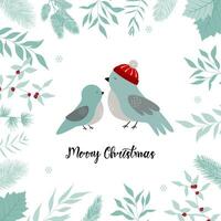 vrolijk Kerstmis en nieuw jaar 2024 kaarten met schattig vogel, maretak, winter planten ontwerp illustratie voor hartelijk groeten, uitnodiging, geschenk vector