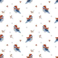 schattig vogel met breien hoed en sjaal. winter naadloos patroon vector