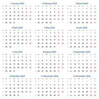 vector kalender 2024 met de week begint Aan maandag.